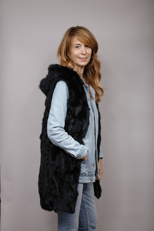 Veste réversible en fourrure de lapin transformable en gilet Thila